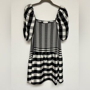 Topshop Black and White Plaid Print Dress size 2 EUC​​ babydoll picnic country
